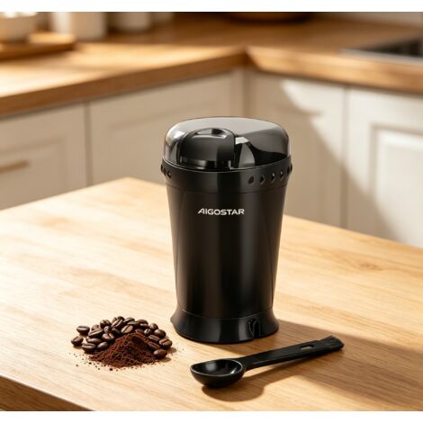 Broyeur à grains électrique Aigostar 200W compact, capacité 60g et commande simple bouton, équipé d'accessoires pratiques, parfait pour le café maison, facile et fiable