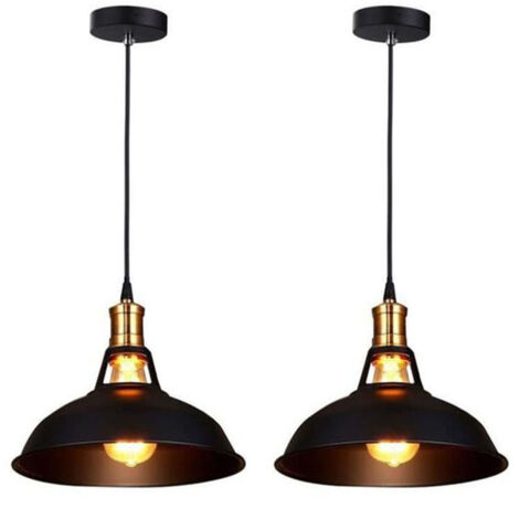 Stoex – Lot de 2 lustres suspension industrielle vintage E27 – Abat-jour noir ajustable pour cuisine, salle à manger, salon, chambre, restaurant