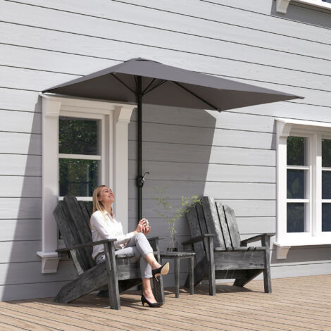 Demi-parasol Ø 230 cm Parasol de balcon terrasse avec manivelle Protection solaire UV Polyester, gris