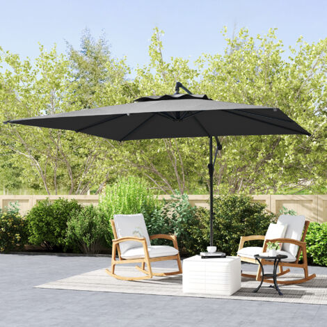 Parasol déporté carré 3 x 3 m avec manivelle, base croisée, parasol inclinable rotation à 360° toile 180 g/m² gris foncé