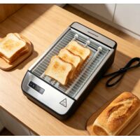Grille-pain Aigostar 1000W en acier inoxydable, 6 températures réglables, fonctions décongélation et réchauffage, compact multifonction, parfait pour petit déjeuner, pratique et durable