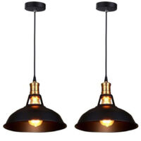 Stoex – Lot de 2 lustres suspension industrielle vintage E27 – Abat-jour noir – Longueur de corde 100 cm – Diamètre 27.5 cm pour cuisine et salon