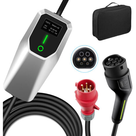 Hexinex Chargeur mural triphasé CEE de type 2 pour véhicules électriques 11 kW, 16 A avec câble de recharge de 4 m.