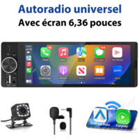 Hexinex Autoradio 6,36" Apple CarPlay 1 DIN avec GPS, Android Auto, caméra de recul, port USB et écran