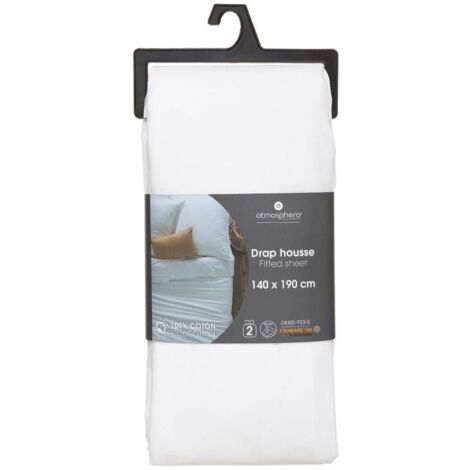 Sábana bajera de algodón - blanco - elástico H 30 cm - 140 x 190 cm - Atmosphera créateur d'intérieur