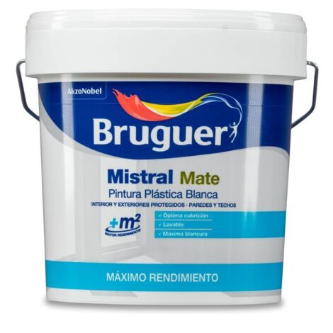 Pintura Plástica Blanca Mate Mistral 4L para Interior y Exterior BRUGUER