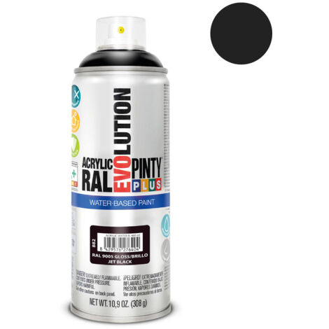 PINTURA EN SPRAY PINTYPLUS EVOLUTION WATER-BASED 520cc RAL 9005 NEGRO INTENSO (1/2)