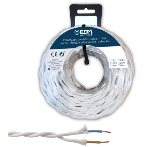 Carrete cable paralelo textil trenzado h05vv-f 2 x 1,50 mm² blanco, 5 m (1/2)