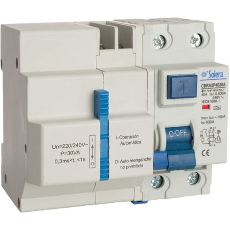Solera – Interruptor diferencial 2P 40A 30mA AC con reconexión automática – Rearme 10/60/300 segundos – Retractilado para protección eléctrica (1/2)