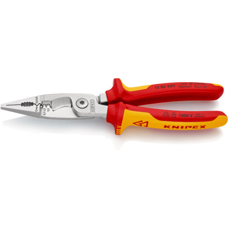 KNIPEX 13 86 200 SB Alicate para instalaciones eléctricas aislados con fundas multicomponentes, según norma VDE cromado 200 mm