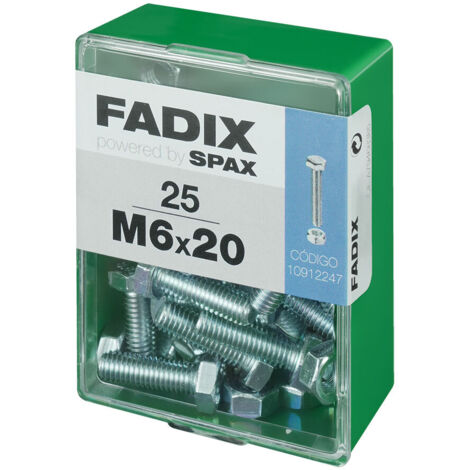 Caja m 25 unid. tornillo metrica cab hex+tuerca cinc m 6x20mm fadix (1/2)