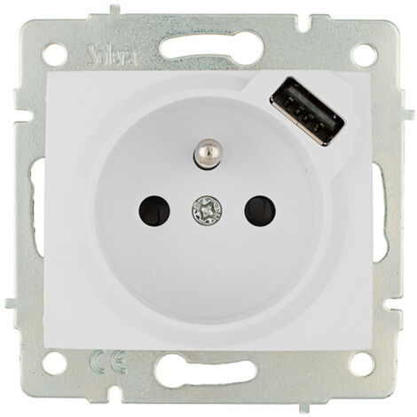 Base bipolar con t/t con toma francesa 16a 250v con usb con obturador serie europa solera erp60fusb (1/2)