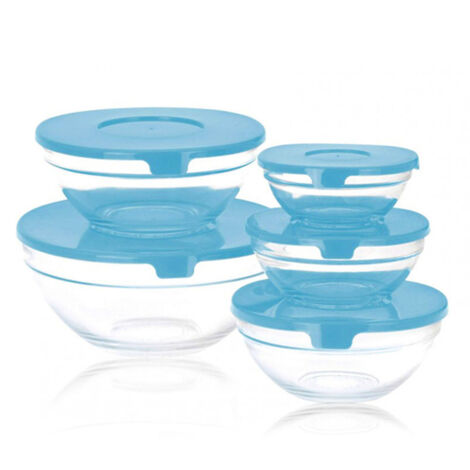 Set 5 fiambreras de vidrio tipo bol colores surtidos (1/5)