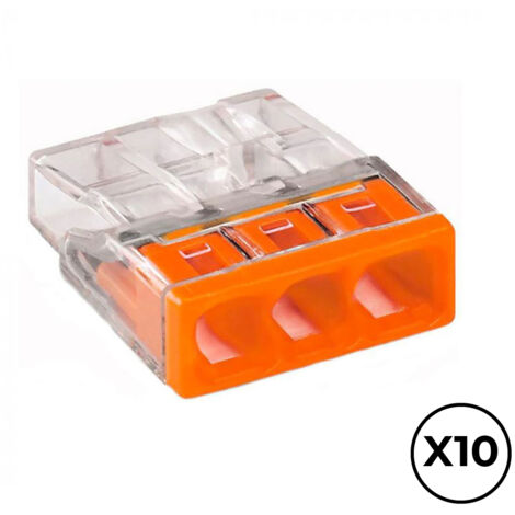 Conector rápido 3 conductores rígidos, ø máximo 2,5 mm², transparente / naranja. contiene 10 unidades