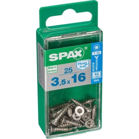 CAJA 25 unid. TORNILLO MADERA SPAX CABEZA PLANA INOX A2 3,5x16mm SPAX
