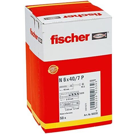 Caja 50 tacos clavo+tornillo n ø6x40mm/7 p 50339 fischer