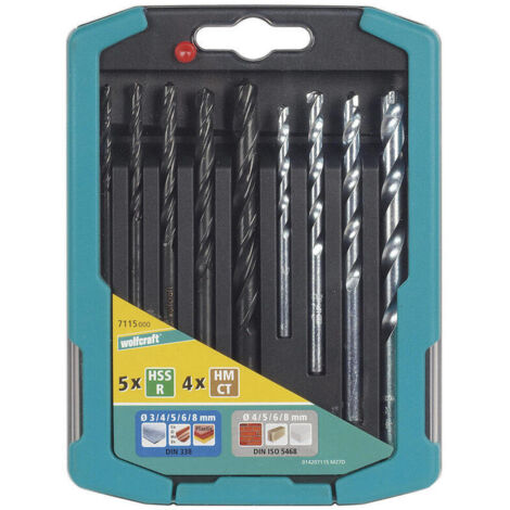 Brocas para metales y piedra, juego de 9 piezas (1/4)