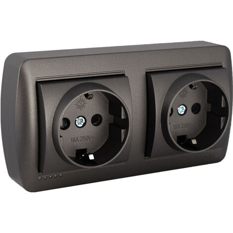 Base fija doble 2p+t, 16a 250v. de superficie. serie mural