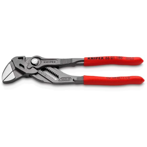 KNIPEX 86 01 180 Tenaza llave alicate y llave en una sola herramienta Mangos plasticos por inmersión antideslizantes gris atramentado 180 mm