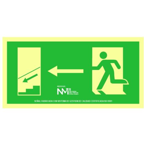 Cartel evacuación abajo izquierda pvc 0,7mm clase b 32x16cm b11141 normaluz