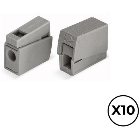 Conector rápido en linea presilla 2 vias, 1 rígido + 1 rígido, semirígido o flexible ø máximo 2,5 mm², gris, 10 uds