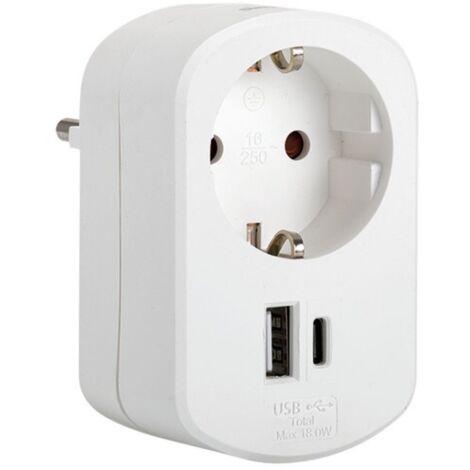 Adaptador combi 30 w usb a + c + 1 toma schuko, 16 a 250 v, blanco