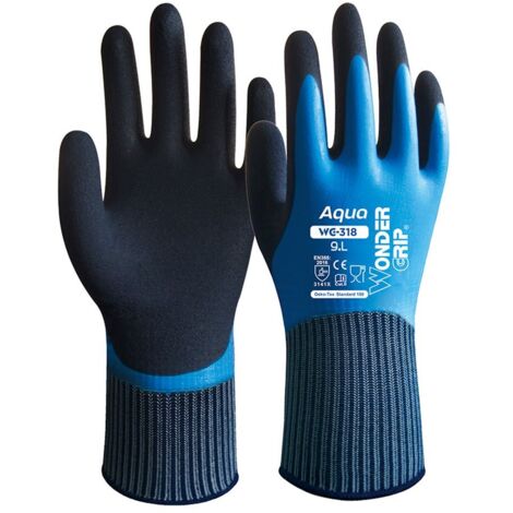 Wonder Grip WG-318 Aqua Guantes impermeables, Azul/Negro, S/7
