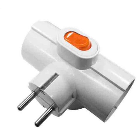 Adaptador triple 2p+t, 16a 250v entrada lateral, con interruptor luminoso, blanco (retractilado)