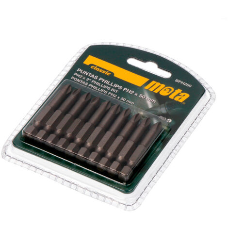 PACK 10 PUNTAS BIT PH 2x50mm 1/4 ACERO BPH250 MOTA (1/2)