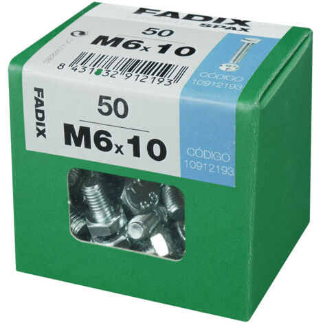 CAJA L 50 unid. TORNILLO METRICA CAB HEX+TUERCA CINC M 6x10mm FADIX (1/2)