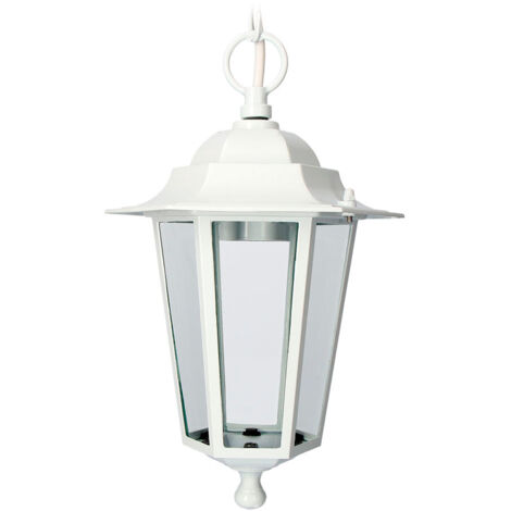 EDM – Farol de techo ip44 e27 60w – Aluminio y cristal – Color blanco – Ø19,5x90,5cm – Aplique de exterior (1/2)