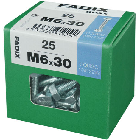 CAJA L 25 unid. TORNILLO METRICA CAB HEX+TUERCA CINC M 6x30mm FADIX (1/2)