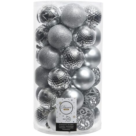 TUBO DE 37 BOLAS PLATEADAS DECORATIVAS PARA ARBOL DE NAVIDAD Ø6cm