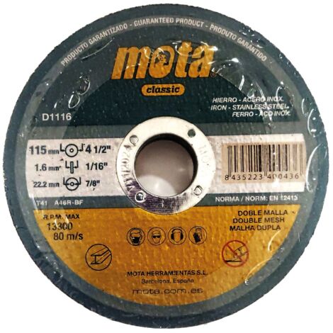 Disco de corte acero inox ø115x1.6x22.23mm d1116 mota (1/4)