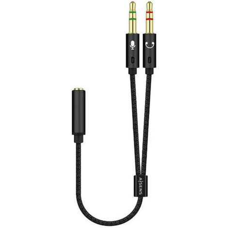 AISENS Cable Adaptador Audio Jack 3.5 4pines/H-2xjack 3.5 3pines/M, Negro, 25cm