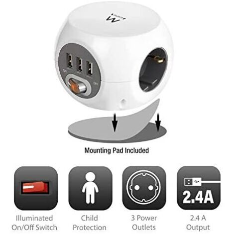 Ewent EW3939 REGLETA CUBO 3 TOMAS/3 USB BLANCO (1/5)