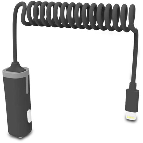 Muvit cargador coche lightning mfi 2.4a cable rizado 1,8m negro (1/2)