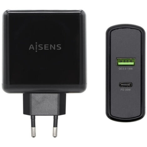 Cargador de Pared Aisens ASCH-2PD30QC-BK/ 1xUSB Tipo-C/ 1x USB (1/3)