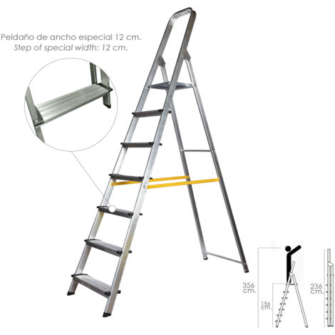 Escalera Doméstica Aluminio Profesional 7 Peldaños 12 cm Grosor. (1/4)