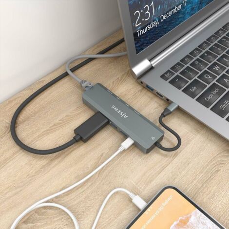 Docking USB Tipo-C Aisens ASUC-5P011-GR/ 1xHDMI/ 2xUSB/ 1xRJ45/ 1xUSB Tipo-C/ 1xUSB Tipo-C PD/ Gris (1/2)