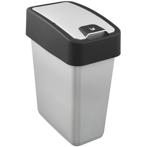 Cubo de Basura Premium con Tapa Abatible, Tacto Suave, 10L, color Plateado