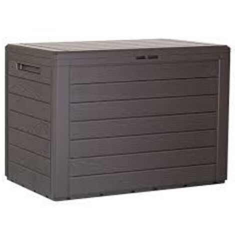 Baul de jardin 190 litros Prosperplast Woodebox de plastico en color ocre oscuro 78 x 43,3 x 55 cm