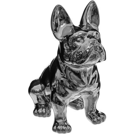 Estatuilla Bulldog - cerámica - plata - H12 cm - Atmosphera créateur d'intérieur