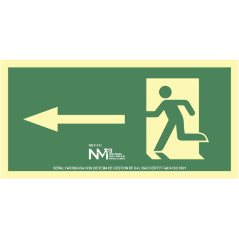 Cartel de evacuación flecha izquierda (pvc 1mm) clase a 32x16cm normaluz
