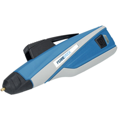 Ferrestock FSKPTF003 pistola termofusible a batería de litio de 1500mAh, 10W de potencia, cargador de 5V y micro USB 1,0mAh, sistema antigoteo, listo en 15 segundos