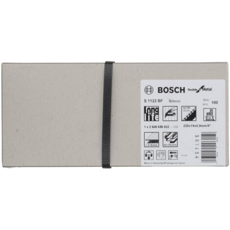 Hoja de sierra sable para metal, corte recta fina, ref. Bosch : S 1122 BF, calidad de Hoja de sierra BiM, Largo total 225 mm, Paso de dientes : 1,8 mm