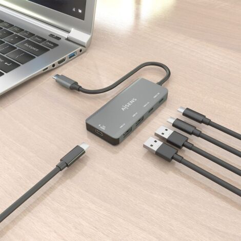 AISENS - HUB USB 3.1 USB-C, USB-C/M-1xUSB-C PD 100W+1xUSB-C USB3.0/H+1xUSB-C USB2.0/H+2xUSB-A USB2.0/H, GRIS, 15CM (1/2)