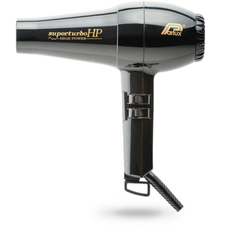 Parlux Superturbo HP - Secador de Pelo Profesional, Potencia 2400W, 2 Velocidades, 4 Temperaturas, Motor K-Laminación, Cable 3,3m, 2 Boquillas, Secado Rápido, Ahorro Energético, Alisado, Negro