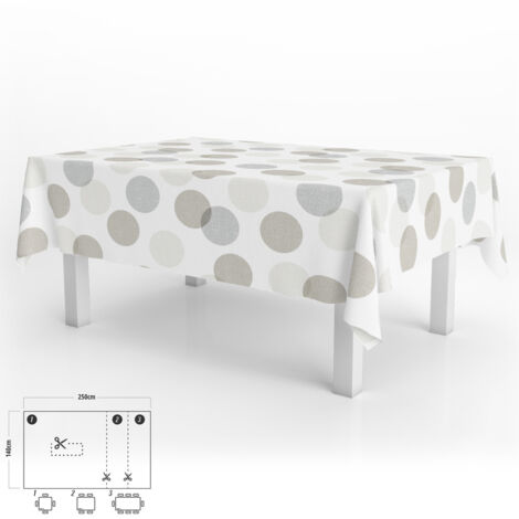 Mantel hule rectangular 140x250 cm – Circulos beige impermeable y antimanchas – PVC antideslizante para interior y exterior – Oryx (1/4)