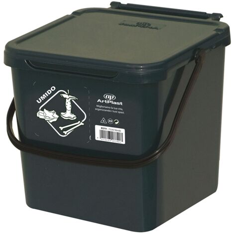 Cubo de polipropileno con la manija y la cubierta, 7 lt. 225x240x205 mm, con la identificación de residuos pegatina - Verde